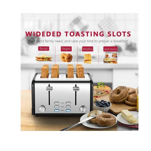 Toaster 4 Slice, Geek Chef Stainless Steel Toaster with Extra Wide Slots, 4 Slot - Picture 7 of 14